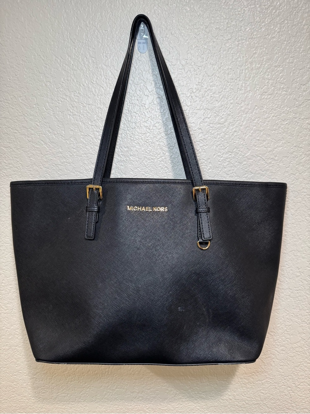 Michael Kors Black Jet Set Travel Leather Tote with Gold Hardware
